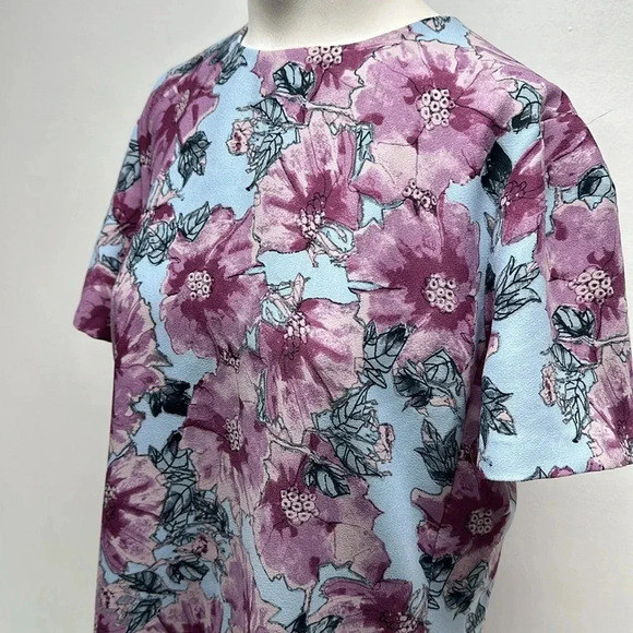 Babaton Patricio Dress Shift Mini Crepe Short Sleeve Floral Blue Purple Size 10 - Picture 6 of 10